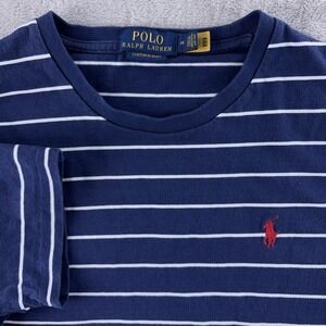 Polo Ralph Lauren Striped T-Shirt Mens Size Medium Blue White‎ Cotton Slim Fit